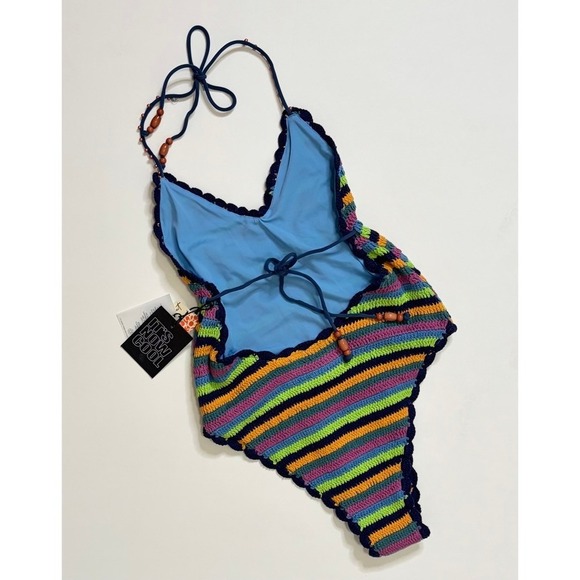 NWT!! FREE PEOPLE It's Now Cool the Crochet Tie One Piece Swimsuit Medium Large - Picture 9 of 16